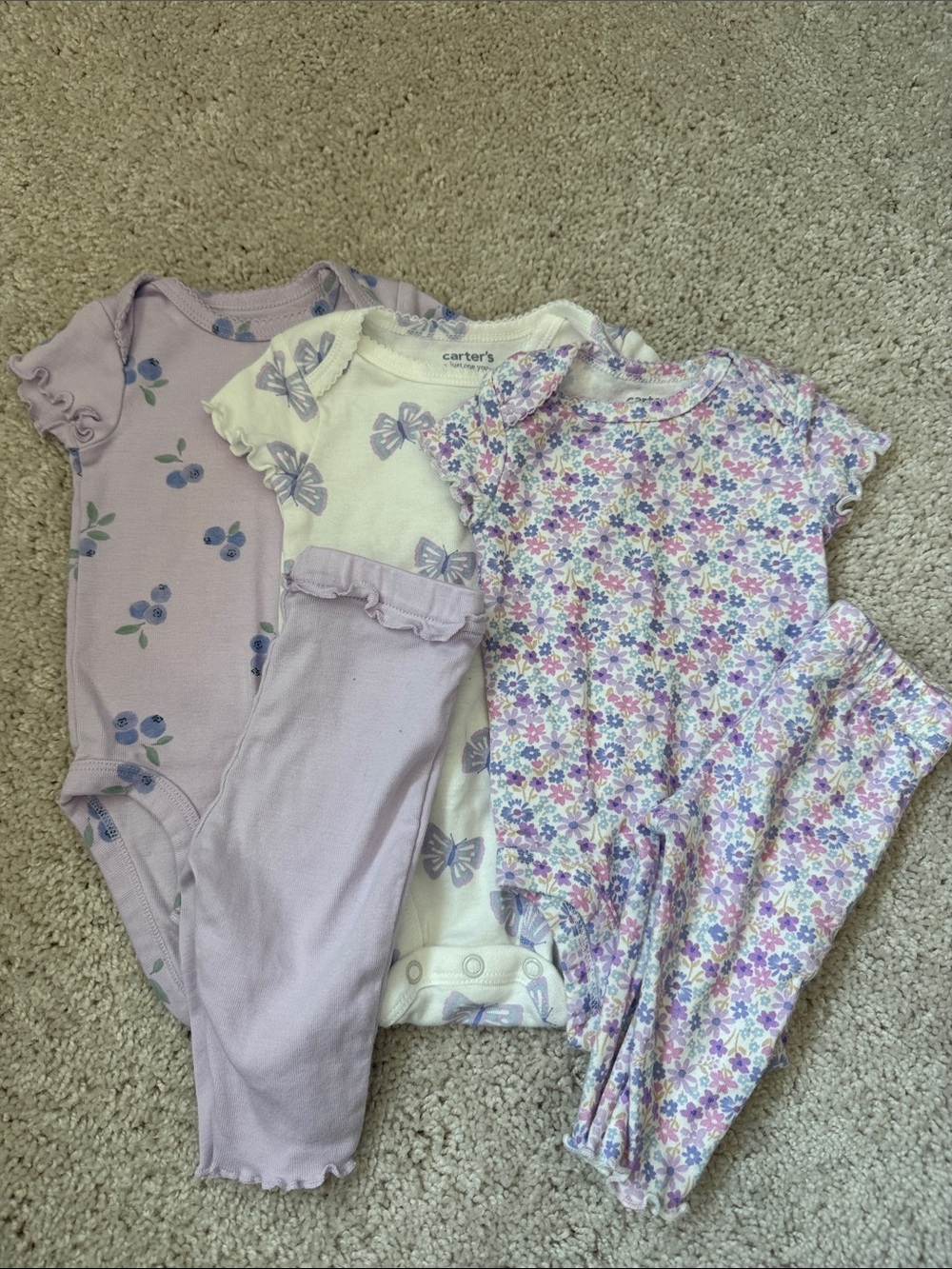 Carter's Lilac and White Floral & Butterfly Baby Matching Sets
